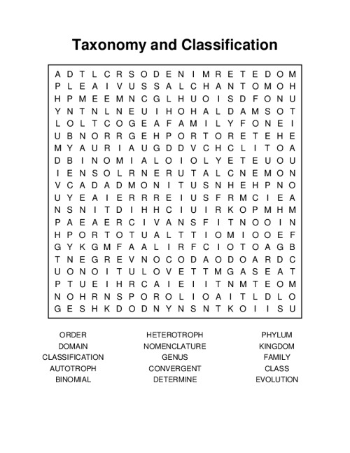 Taxonomy and Classification Word Search Puzzle