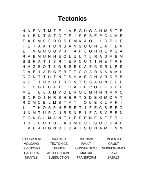 Tectonics Word Search Puzzle