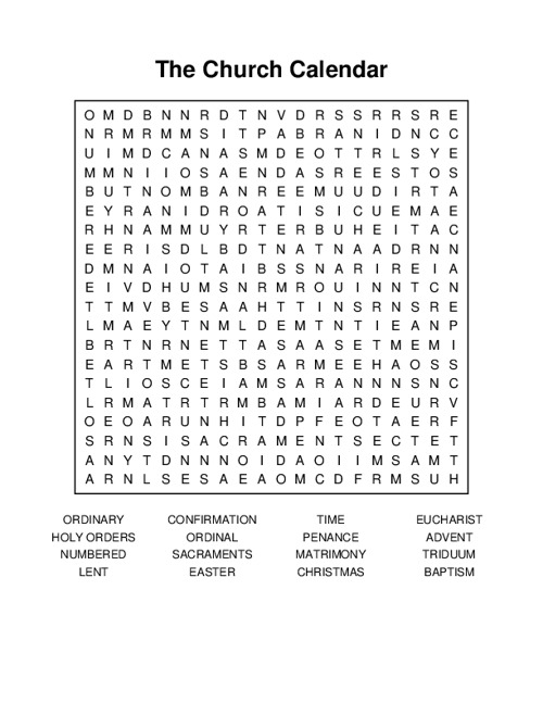 The Church Calendar Word Search Puzzle