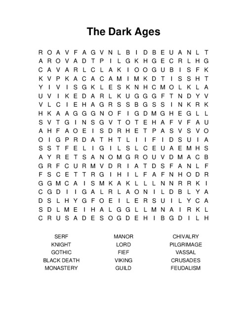 The Dark Ages Word Search Puzzle