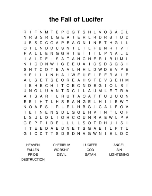 the Fall of Lucifer Word Search Puzzle