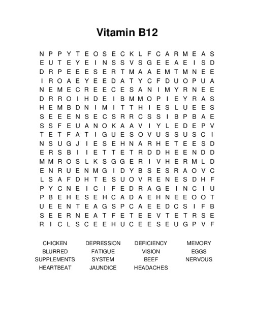 Vitamin B12 Word Search Puzzle