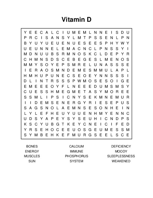 Vitamin D Word Search Puzzle