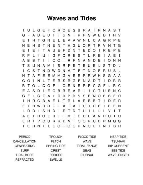 Waves and Tides Word Search Puzzle