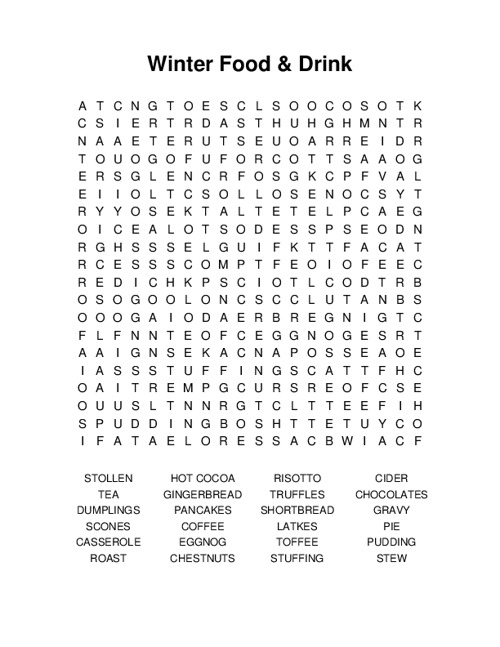 Winter Food & Drink Word Search Puzzle