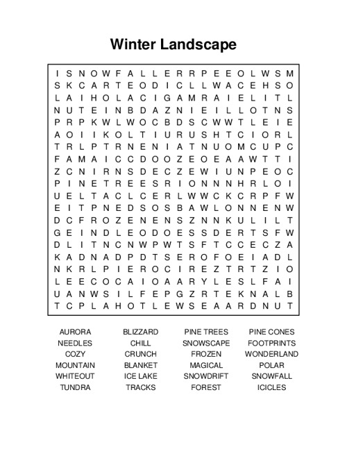 Winter Landscape Word Search Puzzle