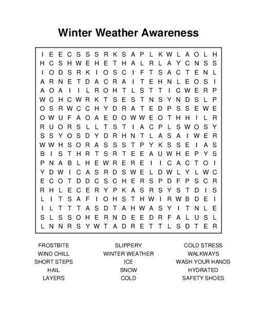 Winter Weather Awareness Word Search Puzzle