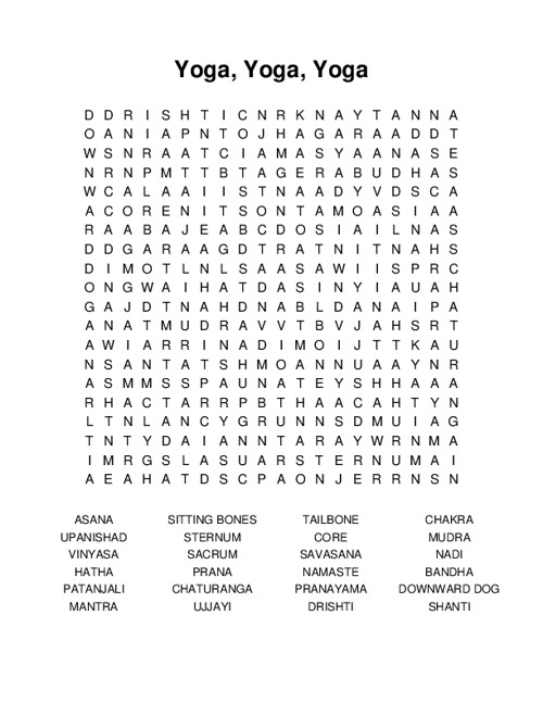 Yoga, Yoga, Yoga Word Search Puzzle