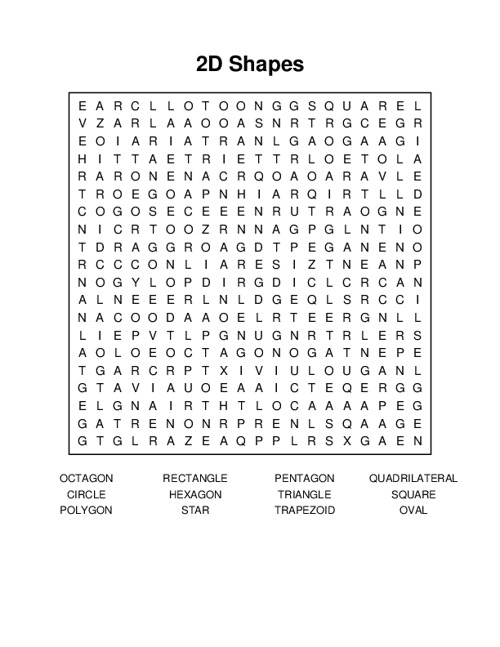 2D Shapes Word Search Puzzle