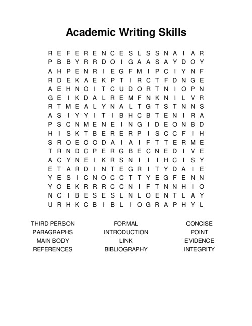 Academic Writing Skills Word Search Puzzle