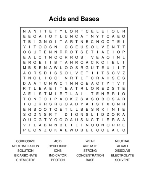 Acids and Bases Word Search Puzzle