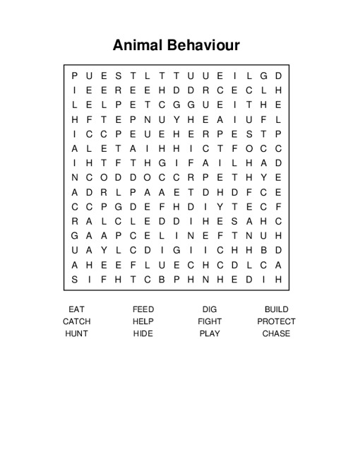 Animal Behaviour Word Search Puzzle