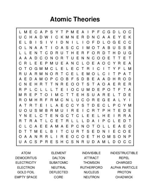 Atomic Theories Word Search Puzzle