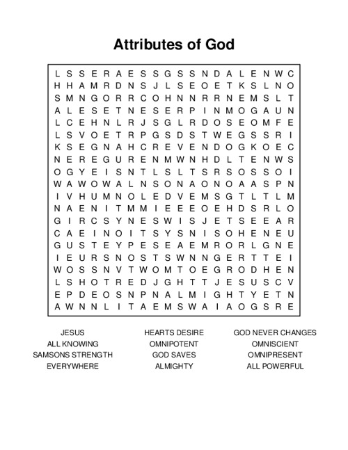 Attributes of God Word Search Puzzle