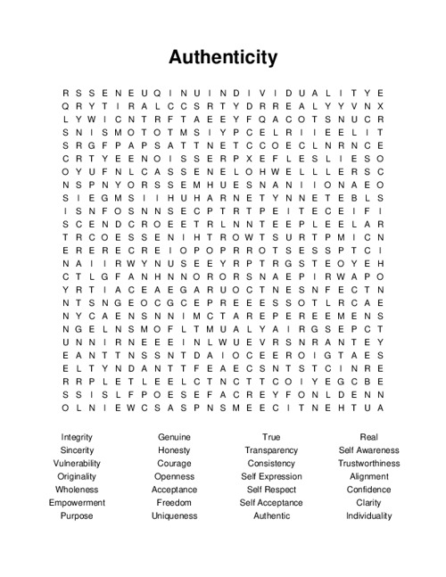 Authenticity Word Search Puzzle