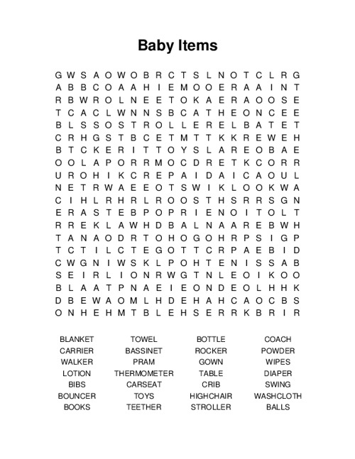 Baby Items Word Search Puzzle