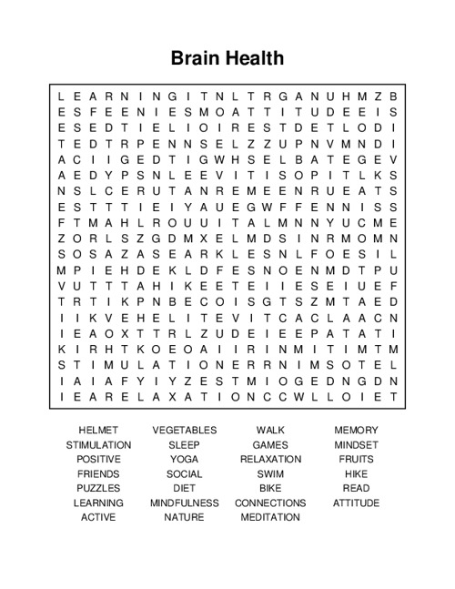 Brain Health Word Search Puzzle