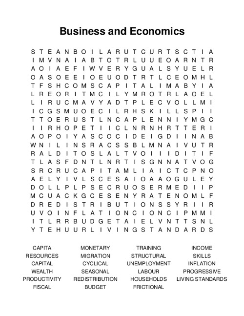 Business and Economics Word Search Puzzle