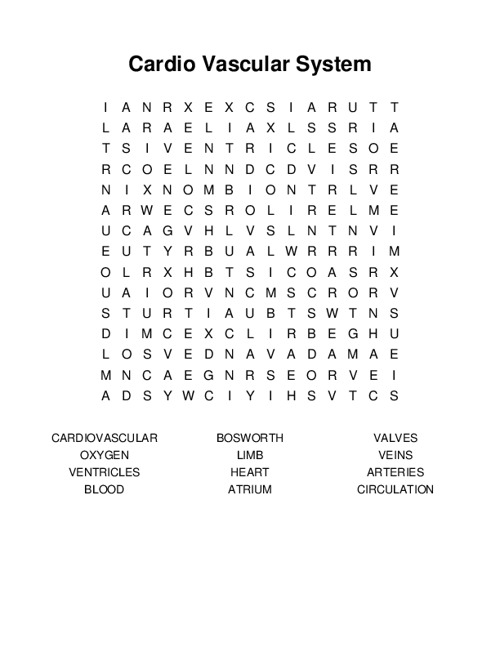 Cardio Vascular System Word Search Puzzle