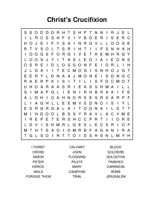 Christs Crucifixion Word Search Puzzle