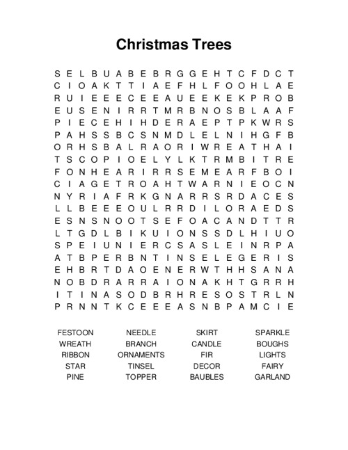 Christmas Trees Word Search Puzzle