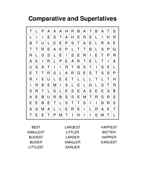 Comparative and Superlatives Word Search Puzzle