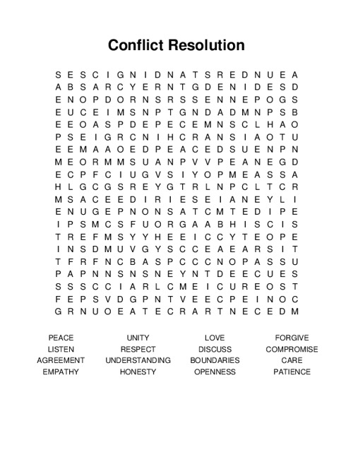 Conflict Resolution Word Search Puzzle