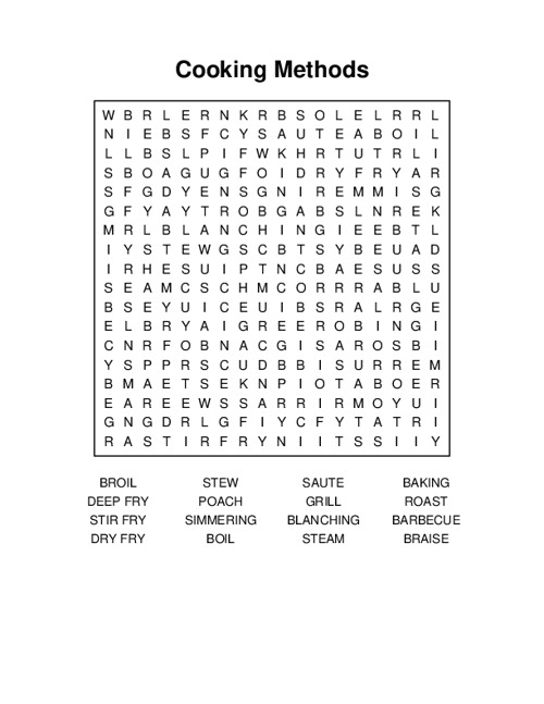 Cooking Methods Word Search Puzzle