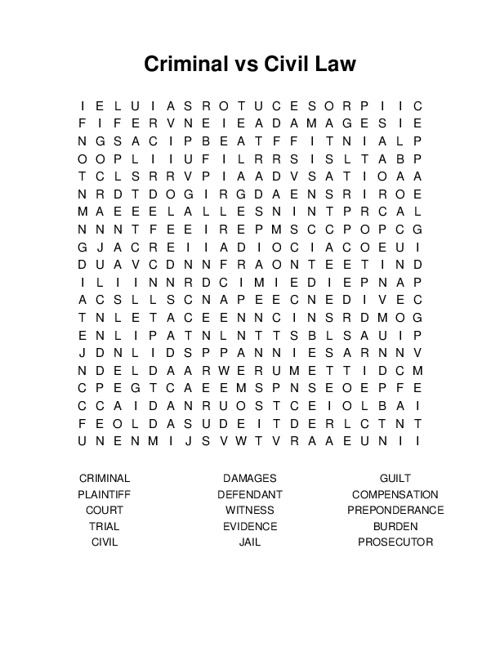 Criminal vs Civil Law Word Search Puzzle