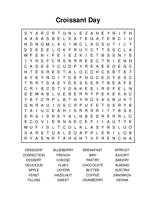 Croissant Day Word Search Puzzle