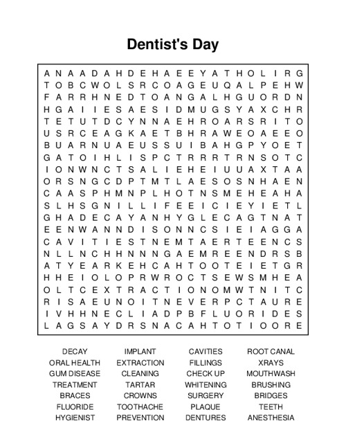 Dentists Day Word Search Puzzle