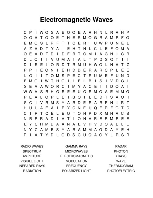 Electromagnetic Waves Word Search Puzzle