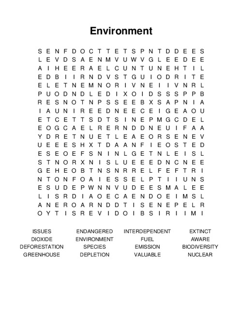 Environment Word Search Puzzle