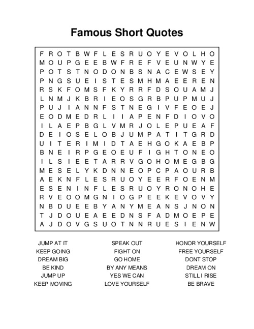 Famous Short Quotes Word Search Puzzle