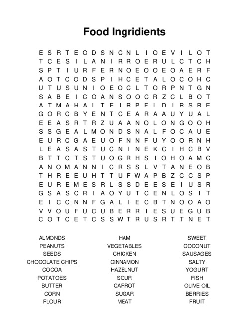 Food Ingridients Word Search Puzzle