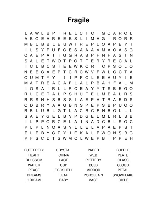 Fragile Word Search Puzzle