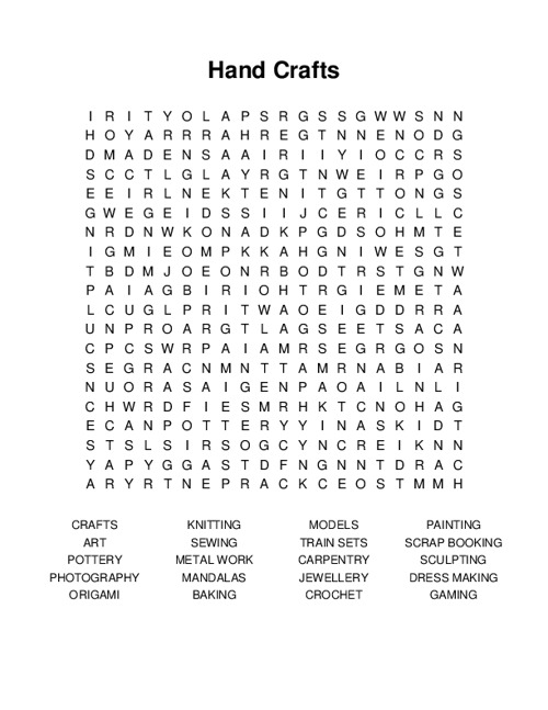 Hand Crafts Word Search Puzzle