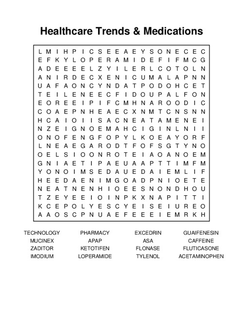 Healthcare Trends & Medications Word Search Puzzle