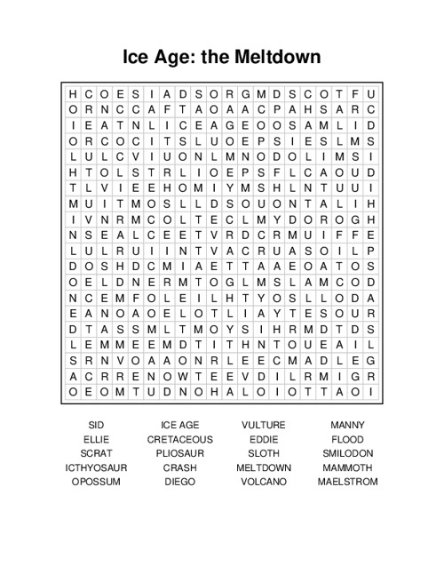 Ice Age: the Meltdown Word Search Puzzle