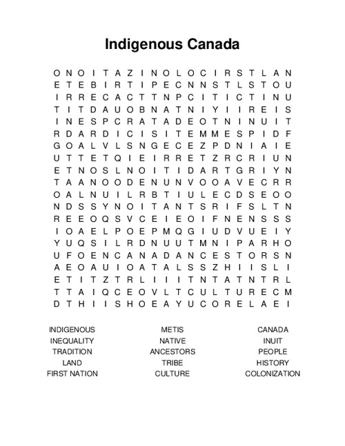 Indigenous Canada Word Search Puzzle