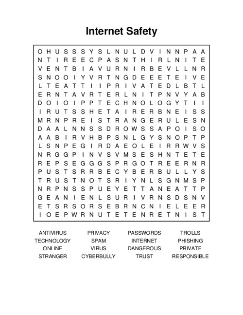 Internet Safety Word Search Puzzle