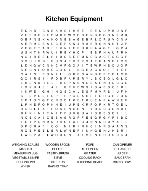 Kitchen Equipment Word Search Puzzle