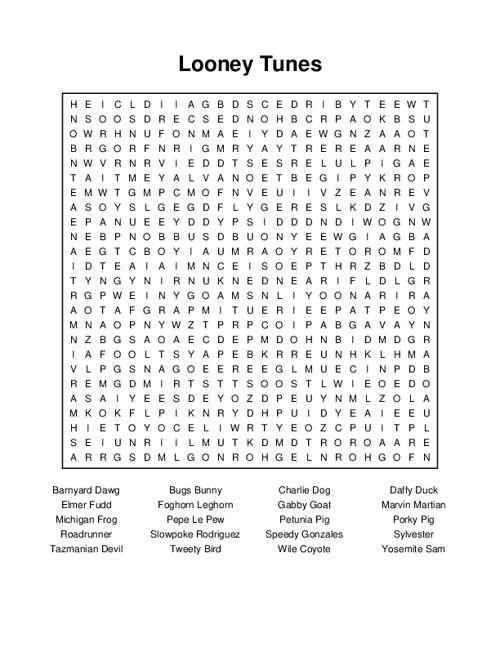 Looney Tunes Word Search Puzzle