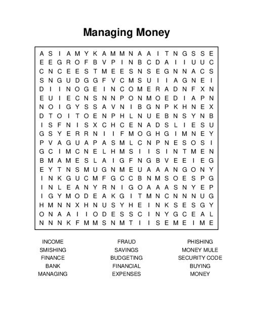 Managing Money Word Search Puzzle