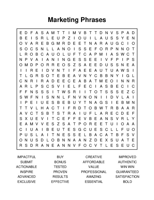 Marketing Phrases Word Search Puzzle