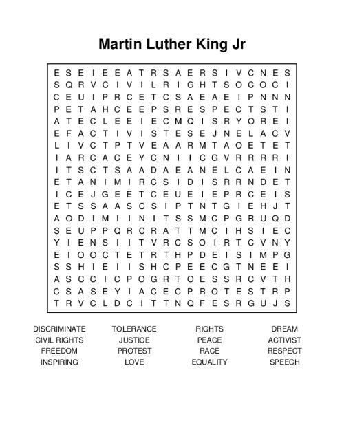 Martin Luther King Jr Word Search Puzzle