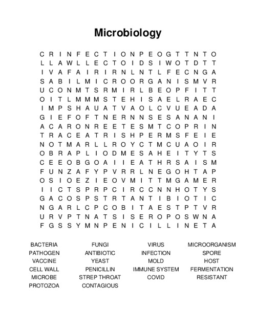 Microbiology Word Search Puzzle