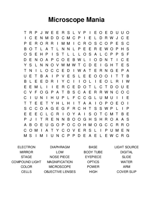 Microscope Mania Word Search Puzzle