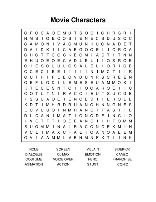 Movie Characters Word Search Puzzle