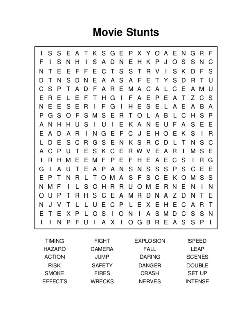 Movie Stunts Word Search Puzzle